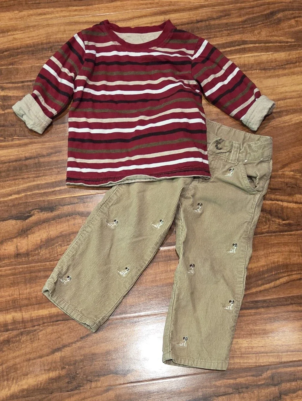 Gymboree EUC 2T Reversible Striped Top and Beige Dog Corduroy Pants